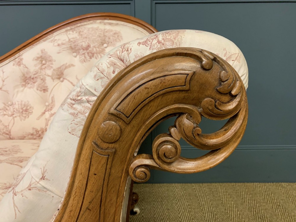 Victorian Walnut Scroll End Chaise Longue View III