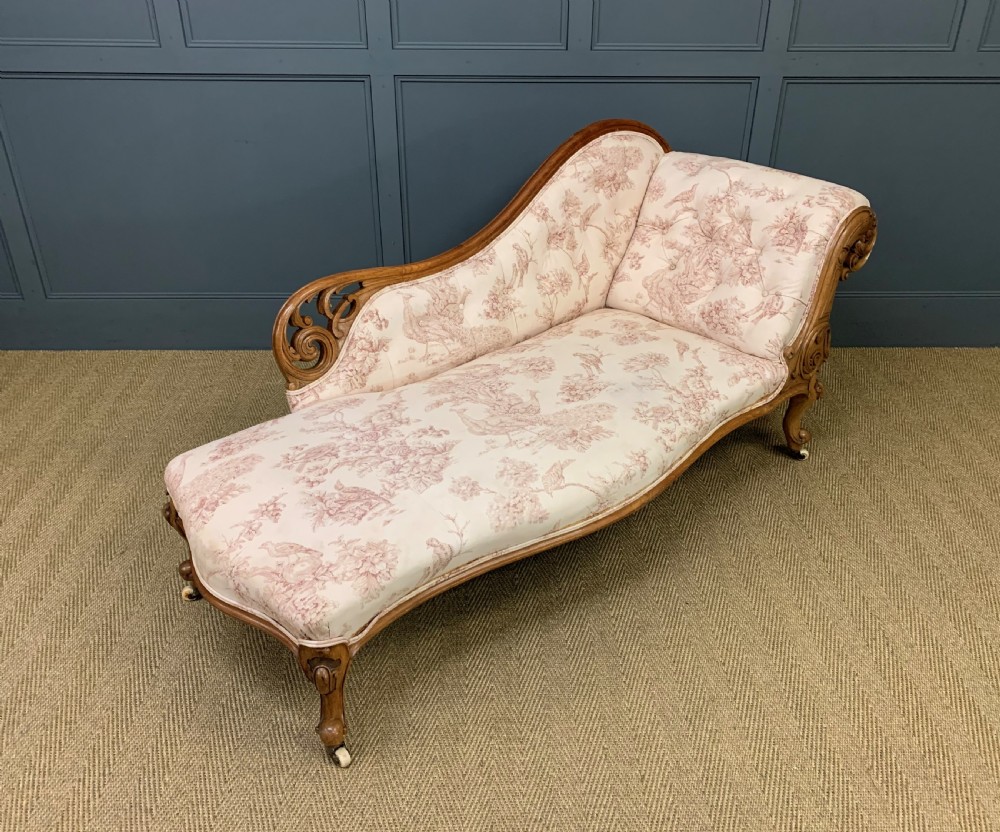Victorian Walnut Scroll End Chaise Longue View IV