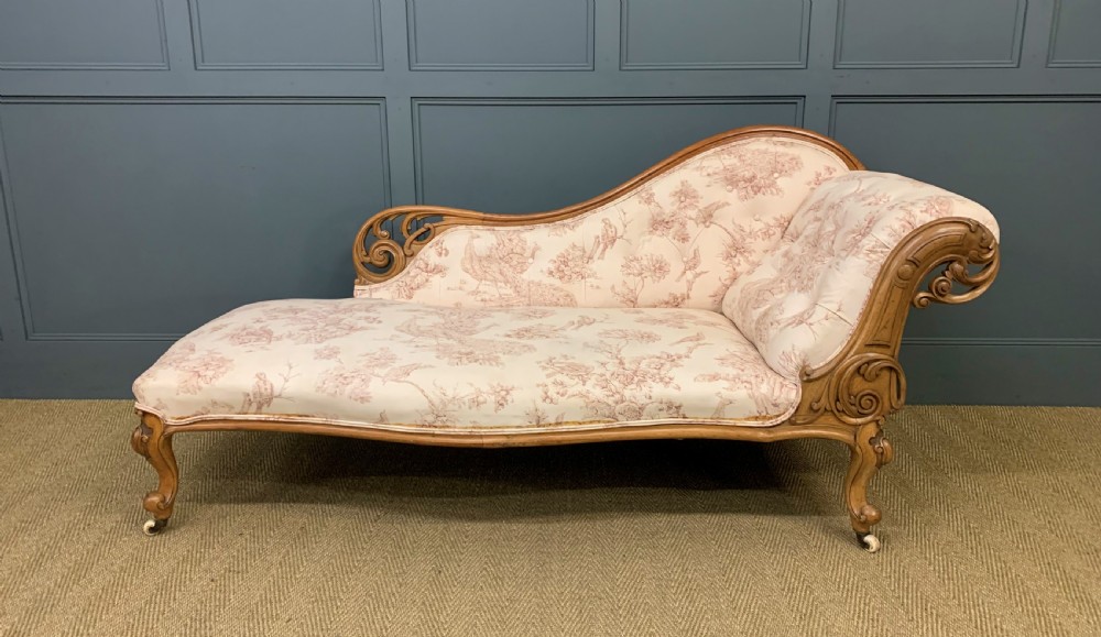 Victorian Walnut Scroll End Chaise Longue View VII
