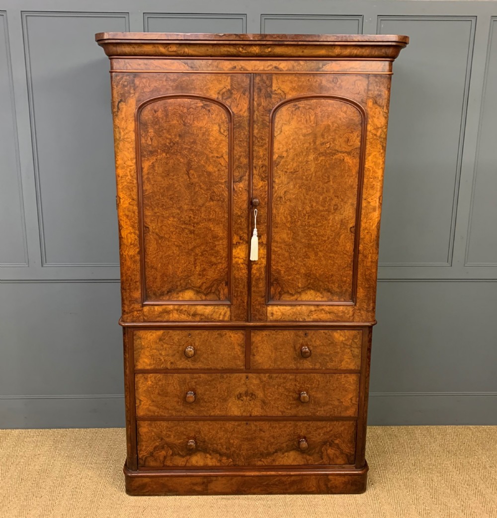 Victorian Burr Walnut Linen Press