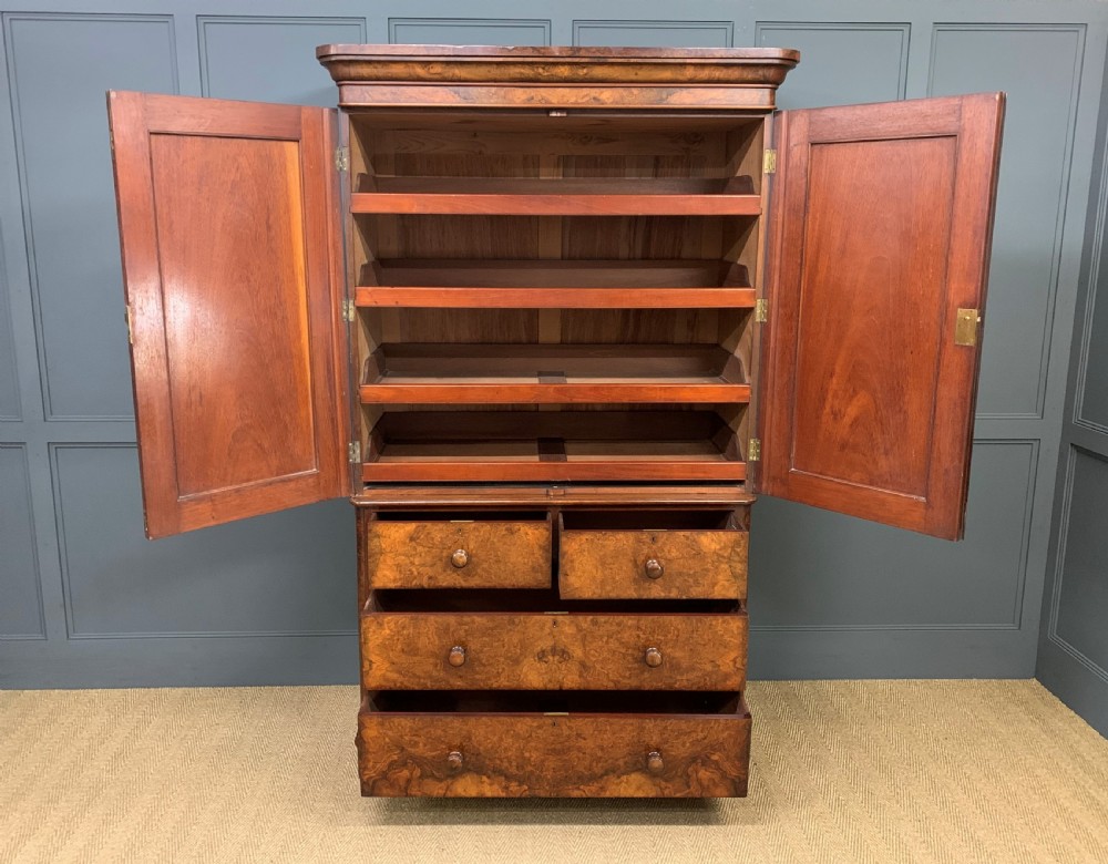 Victorian Burr Walnut Linen Press View IV
