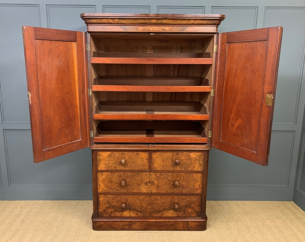 Victorian Burr Walnut Linen Press View VI