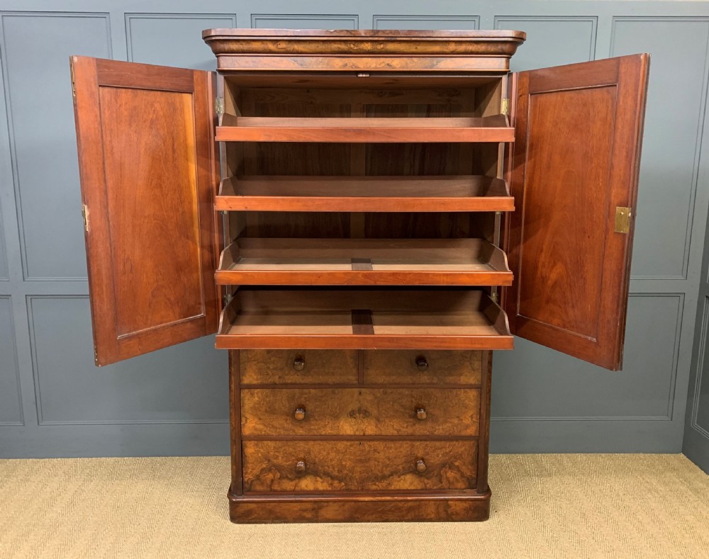 Victorian Burr Walnut Linen Press View VII