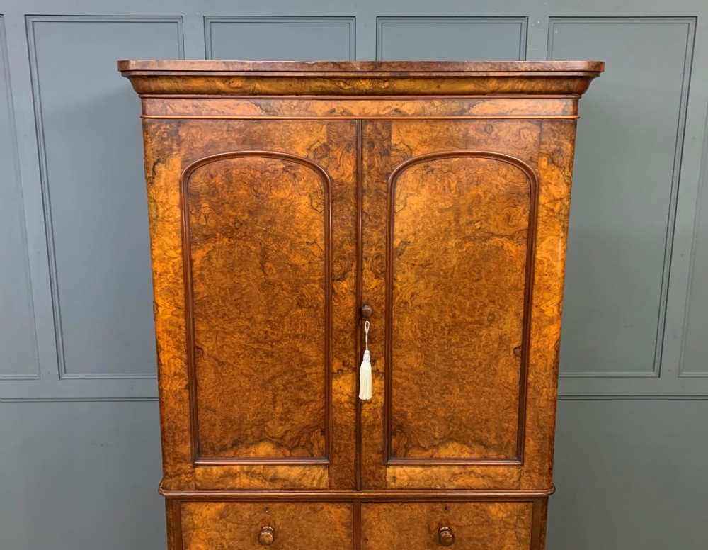 Victorian Burr Walnut Linen Press View XII
