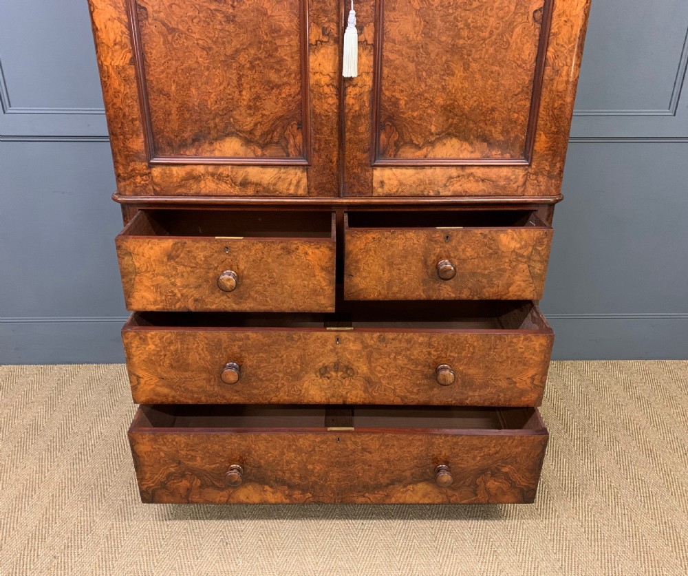 Victorian Burr Walnut Linen Press View XVI