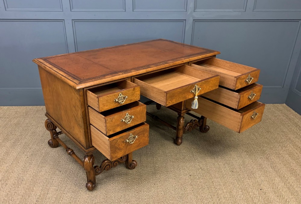 Burr Walnut Carolean Style Writing Desk View IV