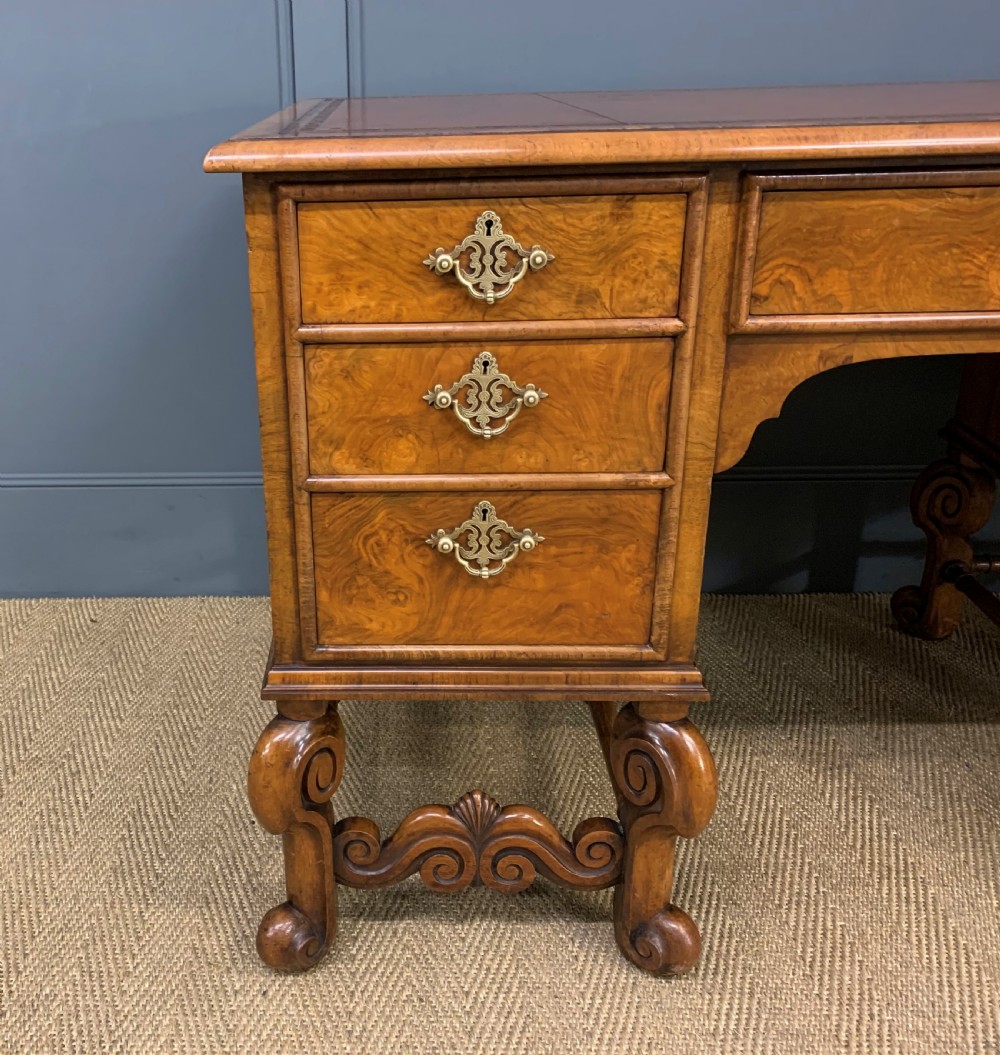 Burr Walnut Carolean Style Writing Desk View VII
