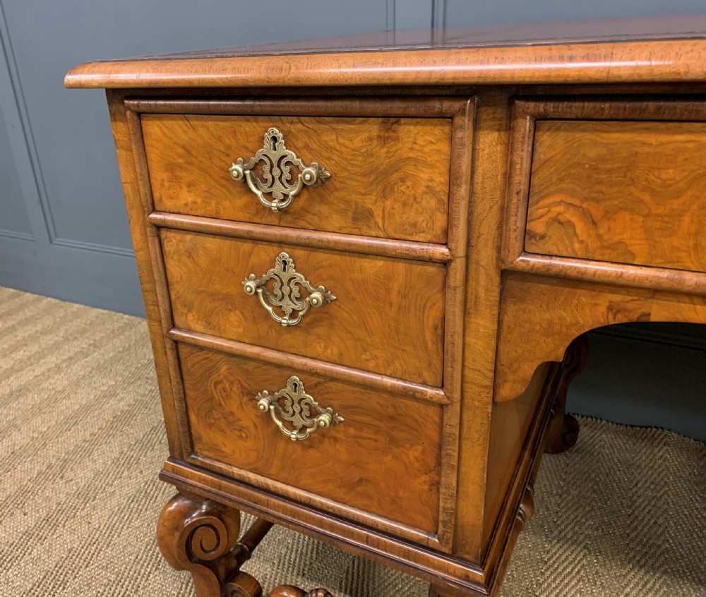 Burr Walnut Carolean Style Writing Desk View X