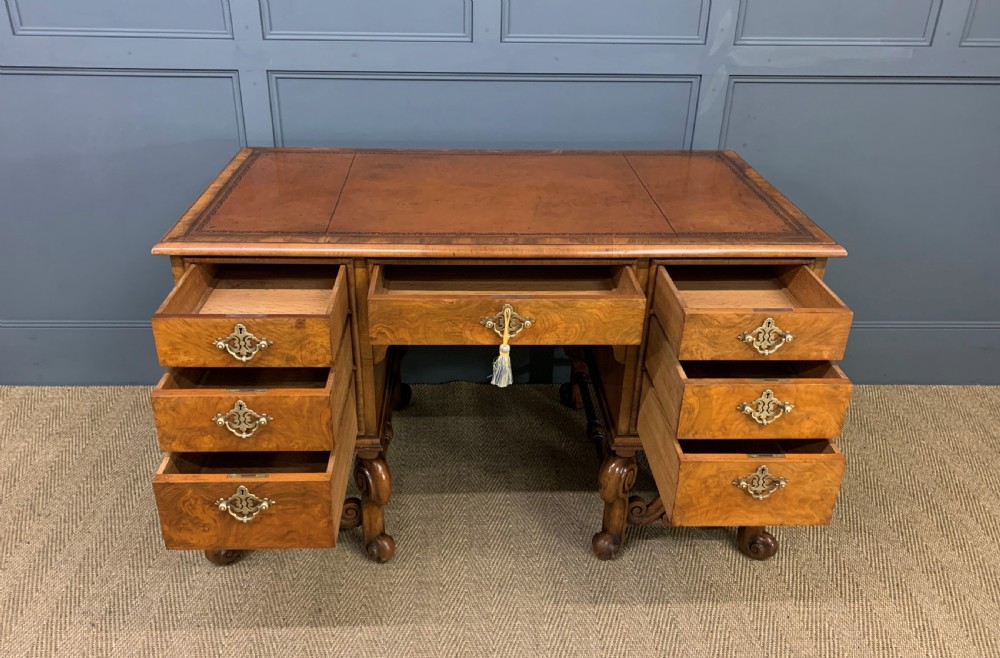 Burr Walnut Carolean Style Writing Desk View XI