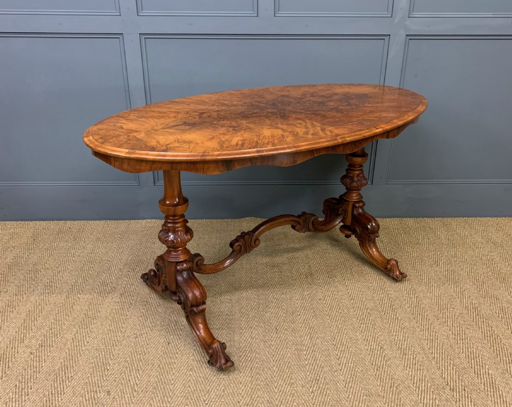 Victorian Burr Walnut Stretcher Table