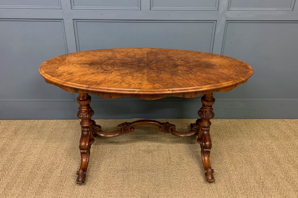 Victorian Burr Walnut Stretcher Table View II