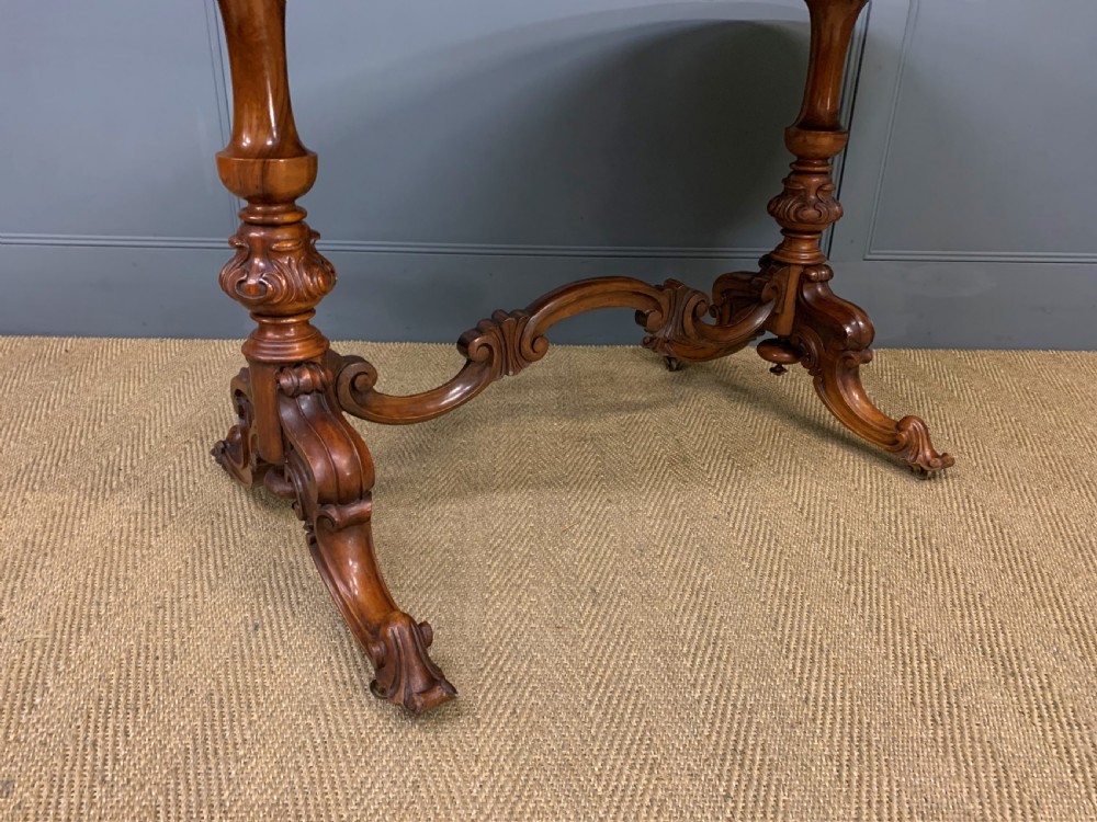 Victorian Burr Walnut Stretcher Table View IV