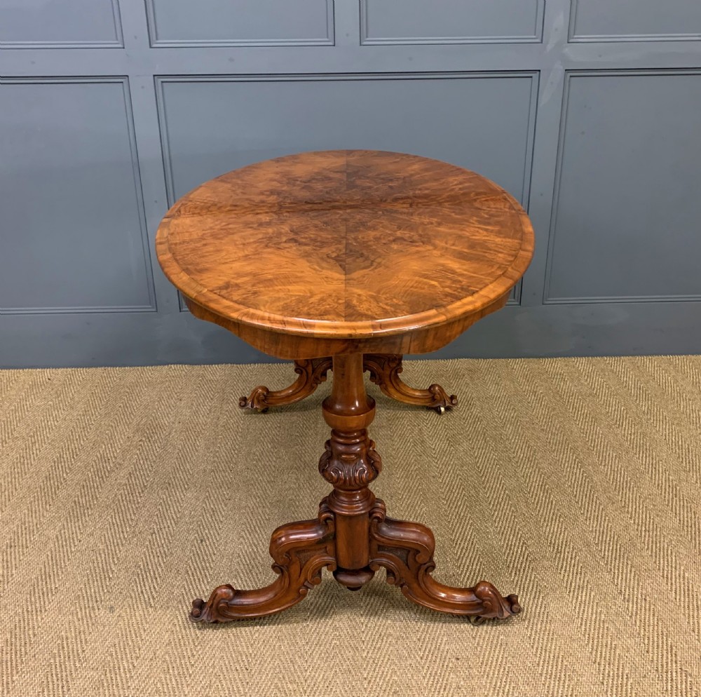 Victorian Burr Walnut Stretcher Table View V