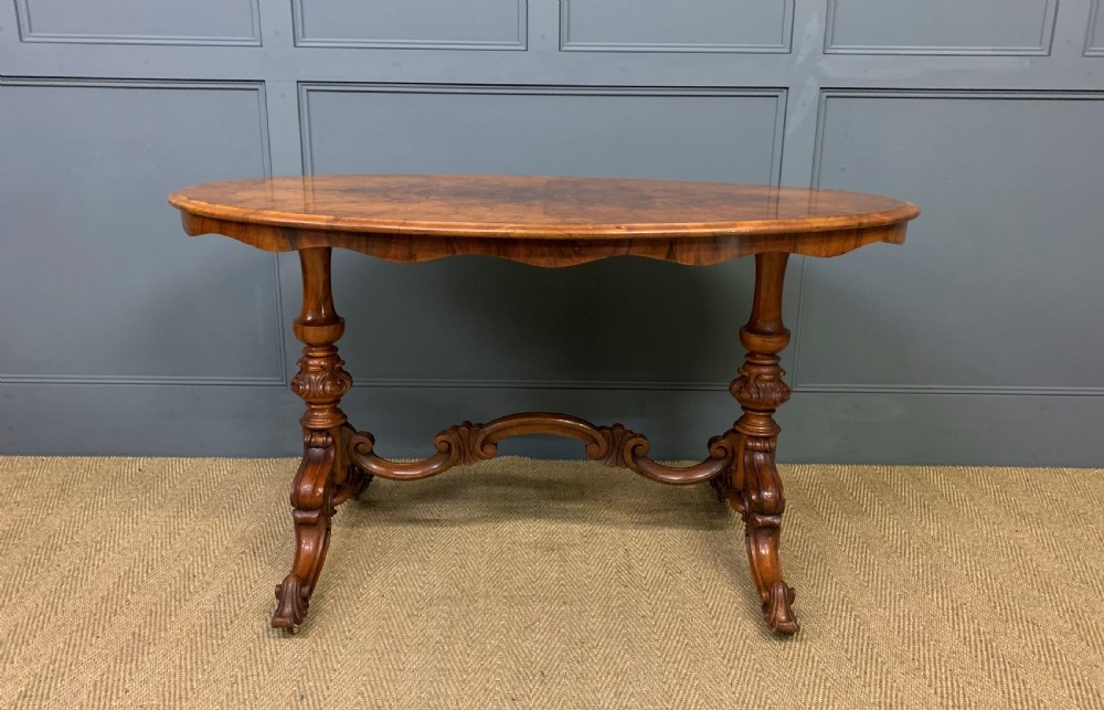 Victorian Burr Walnut Stretcher Table View VI