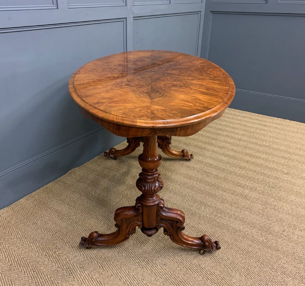 Victorian Burr Walnut Stretcher Table View IX