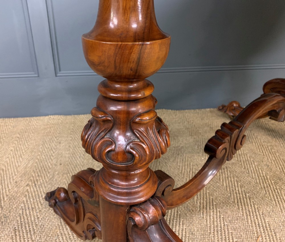 Victorian Burr Walnut Stretcher Table View XI