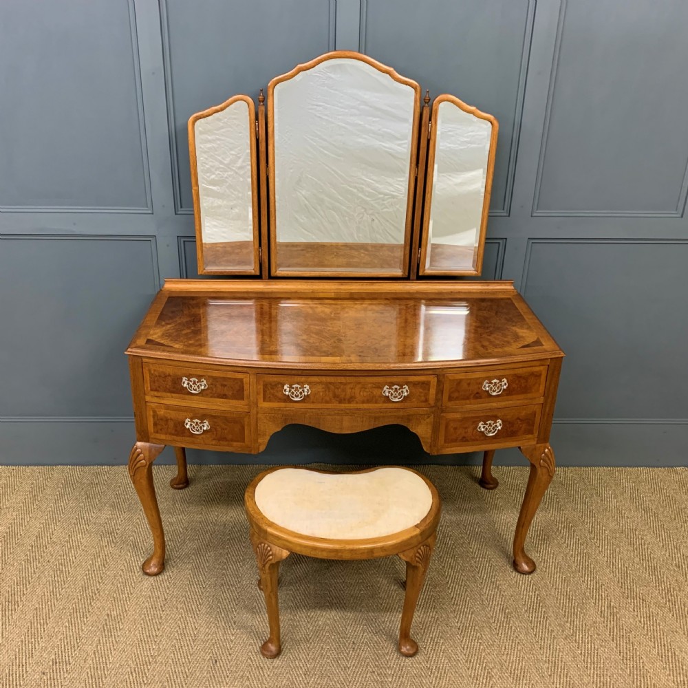 Burr Walnut Dressing Table and Stool by Maple and Co. View II