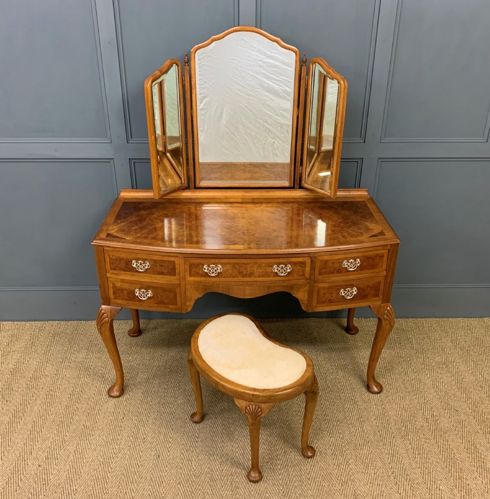 Burr Walnut Dressing Table and Stool by Maple and Co. View VI