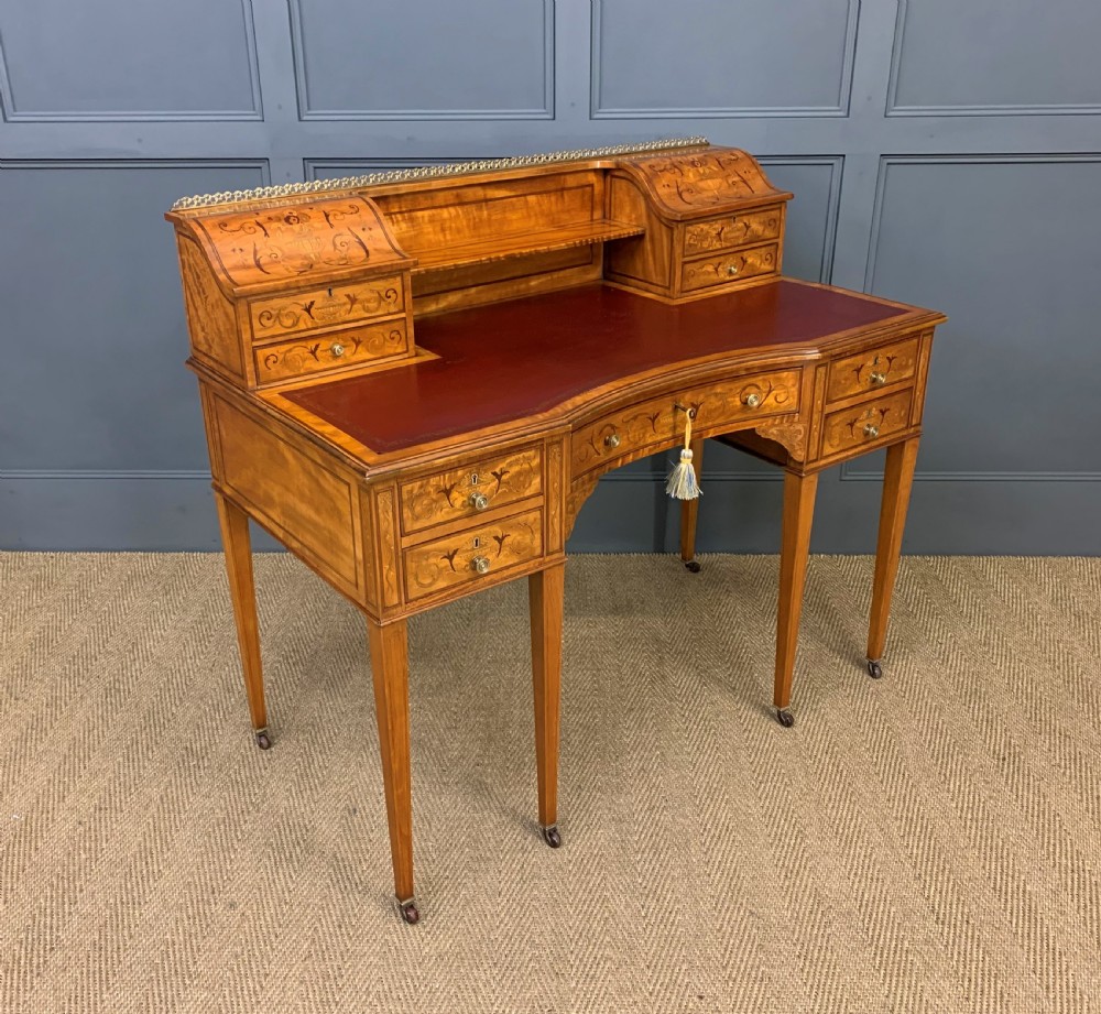 Inlaid Satinwood Carlton House Desk by Jas Shoolbred