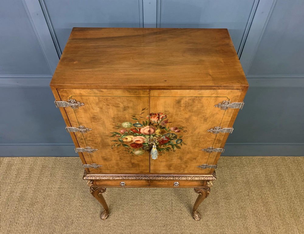 Floral Painted Burr Walnut Cabinet on Stand View III