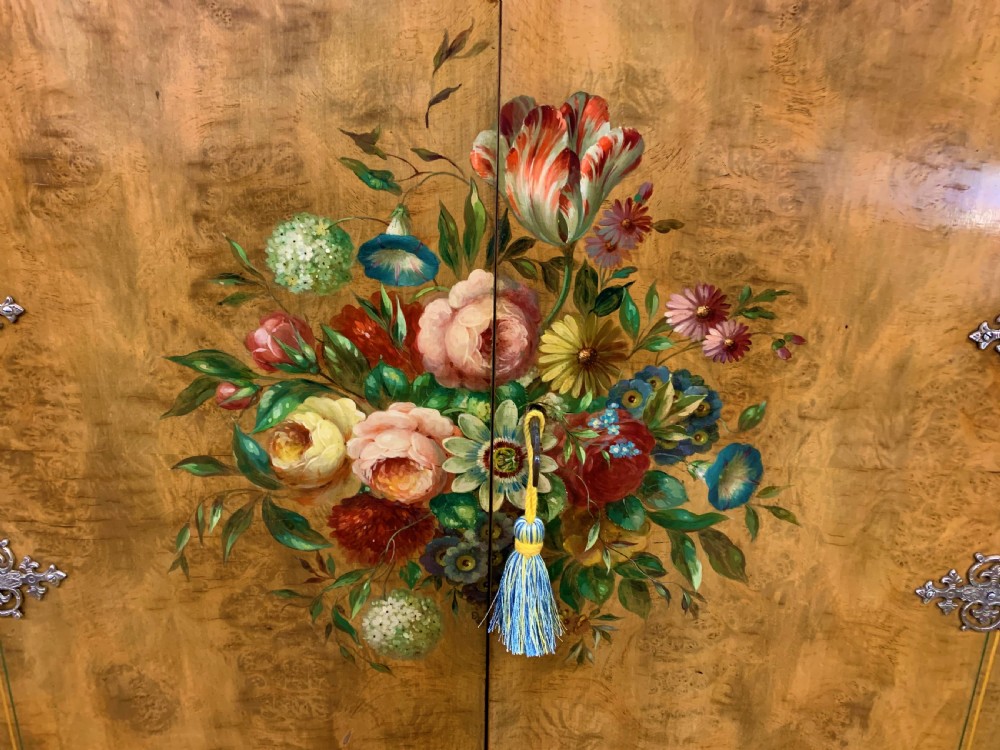 Floral Painted Burr Walnut Cabinet on Stand View VIII
