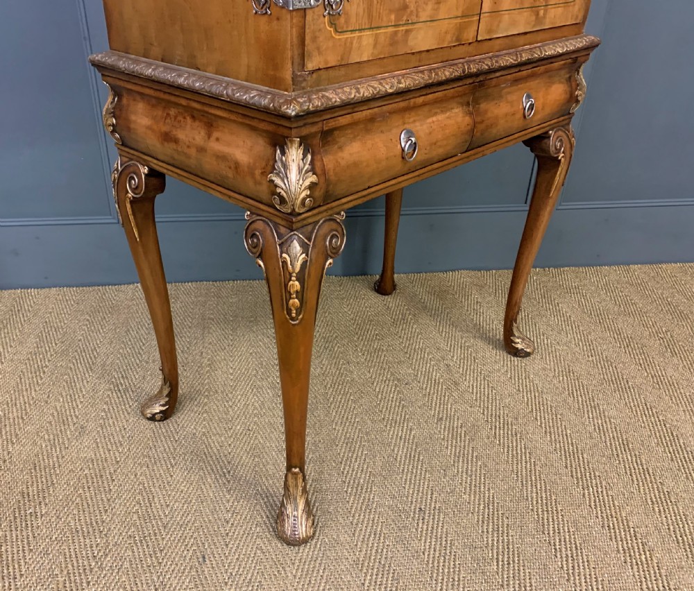 Floral Painted Burr Walnut Cabinet on Stand View XII