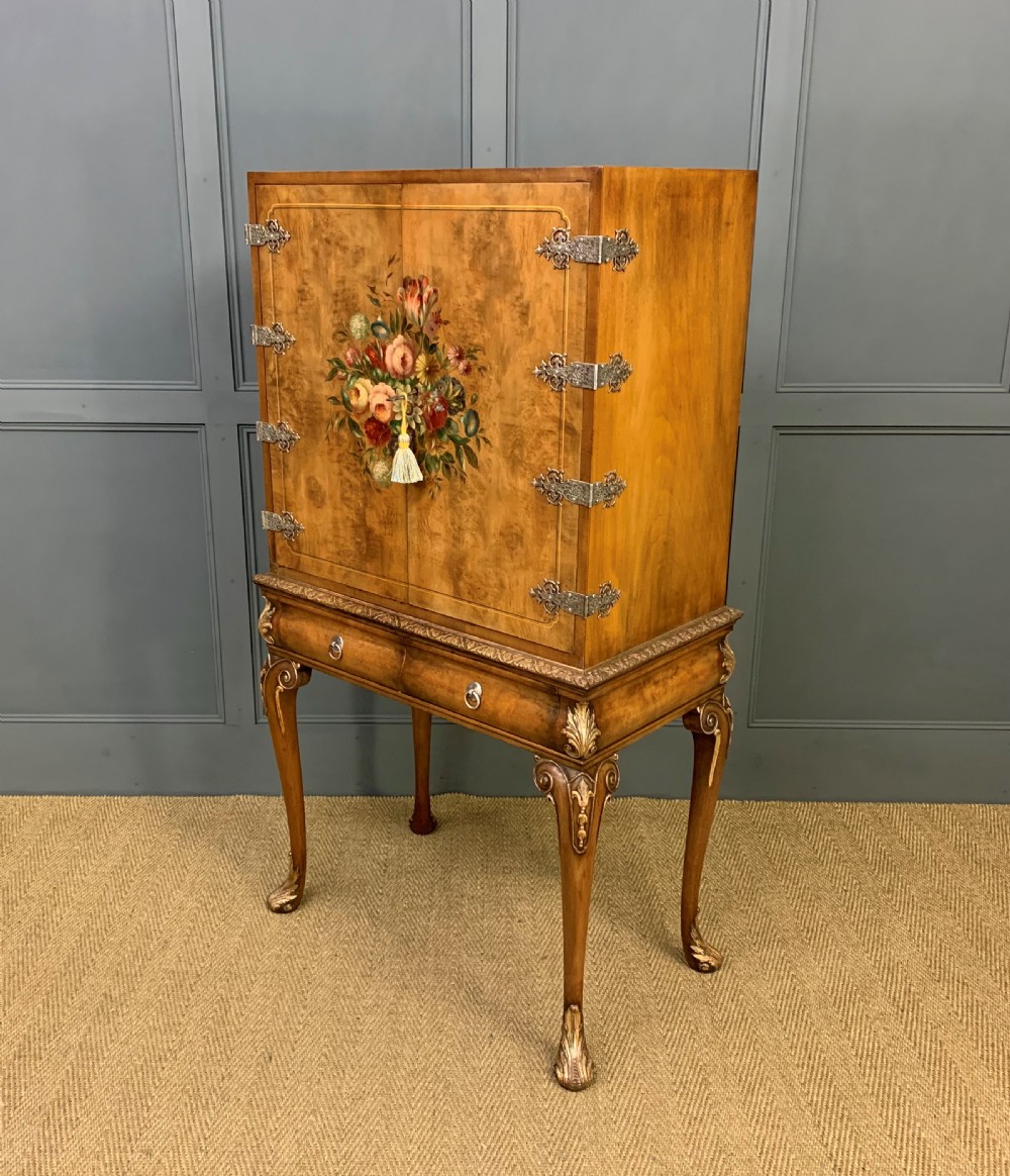 Floral Painted Burr Walnut Cabinet on Stand View XIV