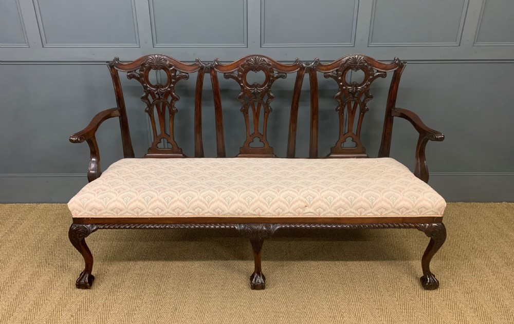 Mahogany Chippendale Style Triple Chair Back Settee View II