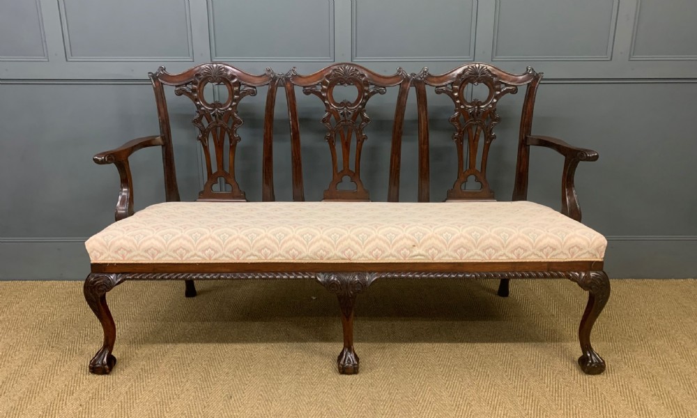 Mahogany Chippendale Style Triple Chair Back Settee View VI