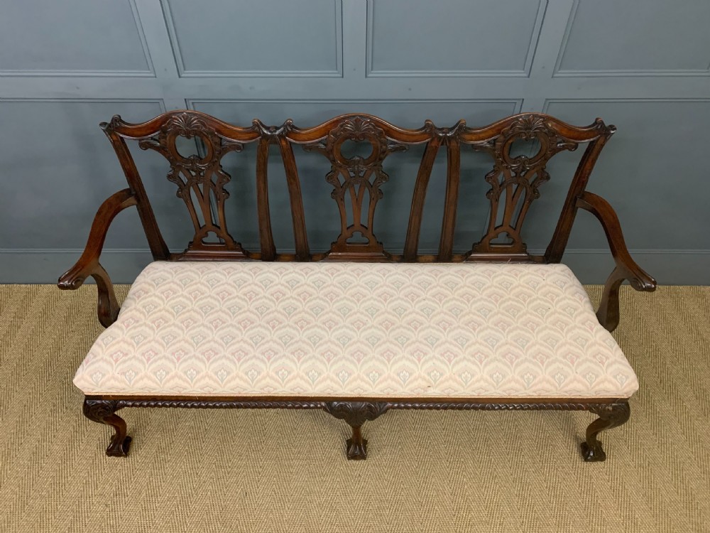 Mahogany Chippendale Style Triple Chair Back Settee View VII
