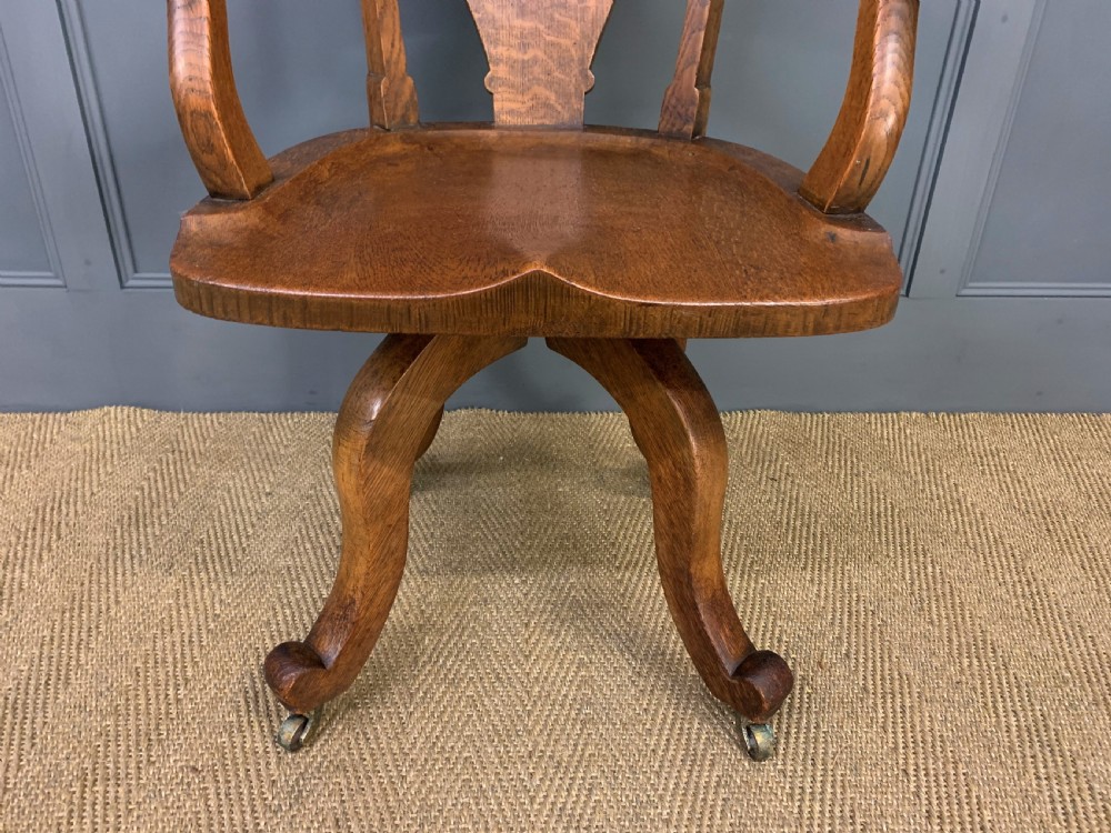 Victorian Oak and Leather Upholstered Revolving Desk Chair View III