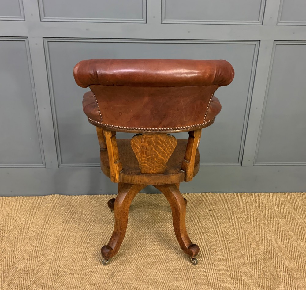 Victorian Oak and Leather Upholstered Revolving Desk Chair View V