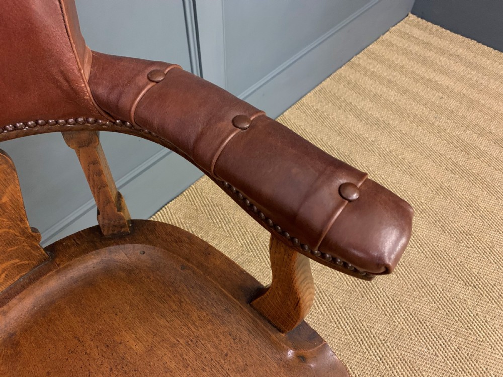 Victorian Oak and Leather Upholstered Revolving Desk Chair View VIII