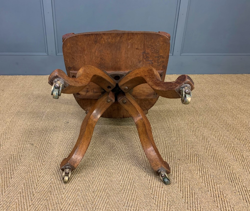 Victorian Oak and Leather Upholstered Revolving Desk Chair View X