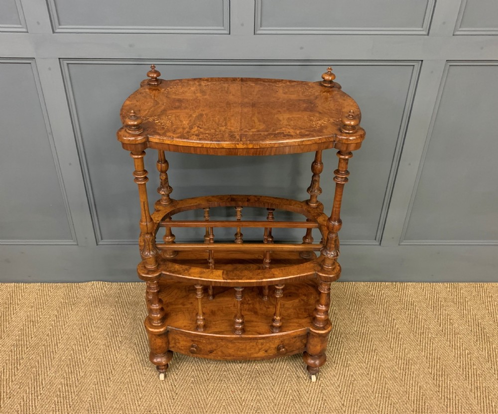 Victorian Inlaid Burr Walnut Canterbury Whatnot