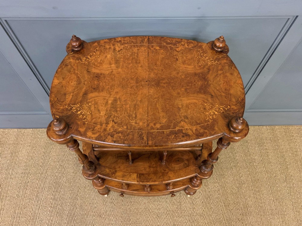 Victorian Inlaid Burr Walnut Canterbury Whatnot View II