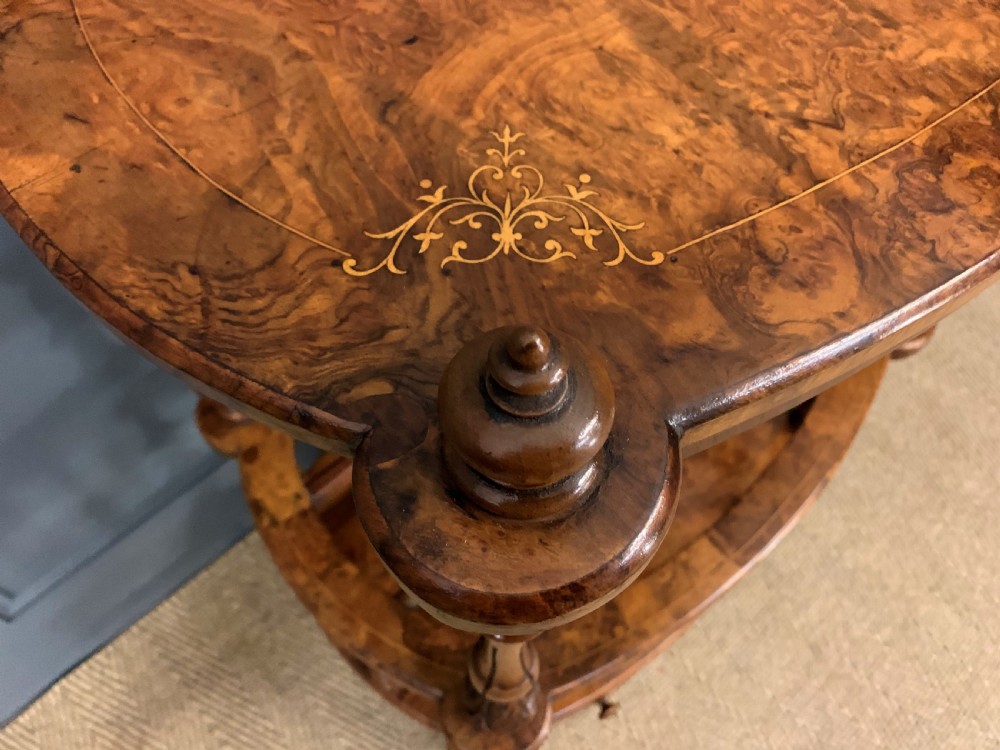Victorian Inlaid Burr Walnut Canterbury Whatnot View III