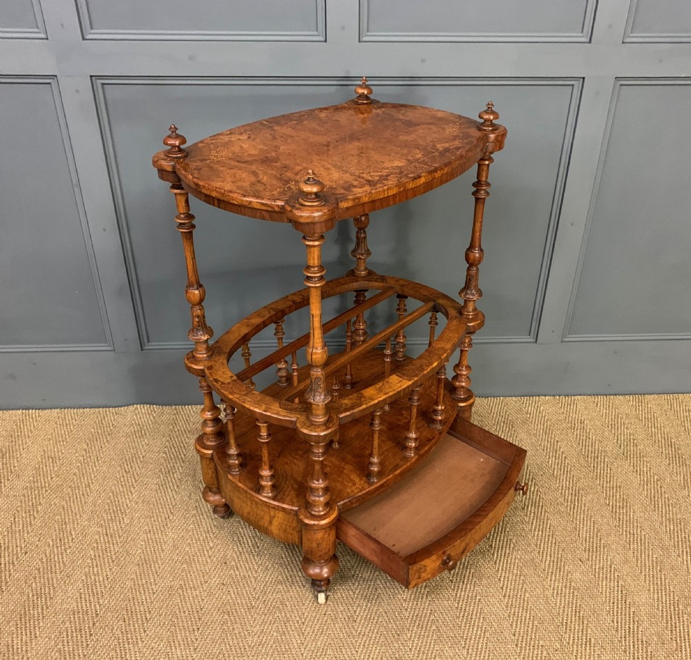 Victorian Inlaid Burr Walnut Canterbury Whatnot View V