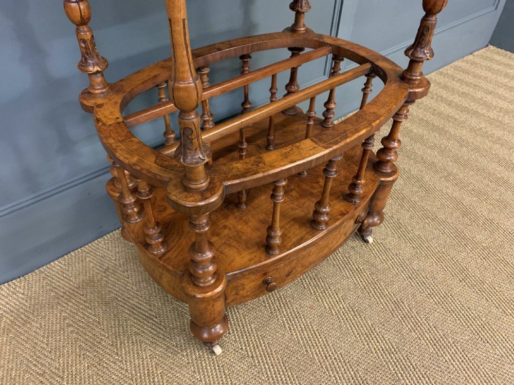 Victorian Inlaid Burr Walnut Canterbury Whatnot View VII