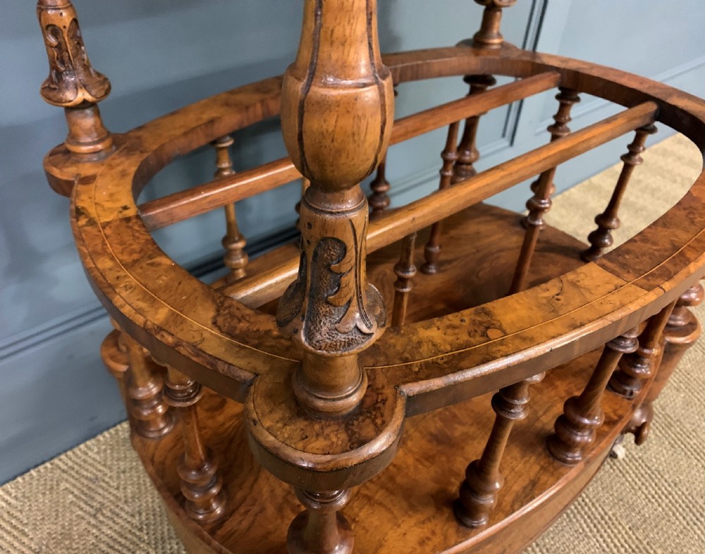 Victorian Inlaid Burr Walnut Canterbury Whatnot View VIII