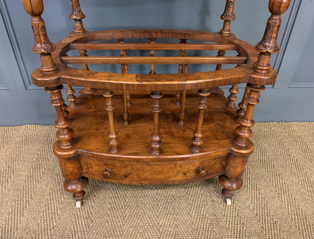 Victorian Inlaid Burr Walnut Canterbury Whatnot View IX