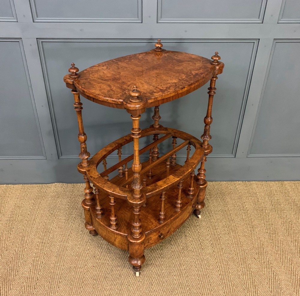 Victorian Inlaid Burr Walnut Canterbury Whatnot View X