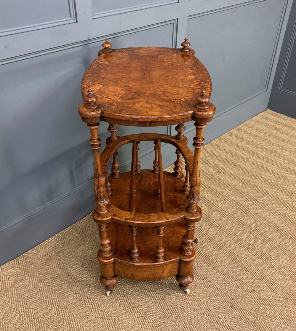 Victorian Inlaid Burr Walnut Canterbury Whatnot View XI