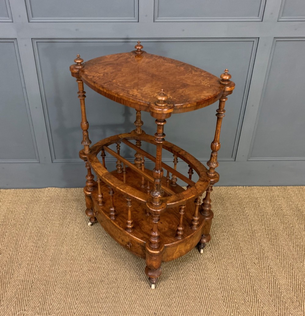 Victorian Inlaid Burr Walnut Canterbury Whatnot View XII