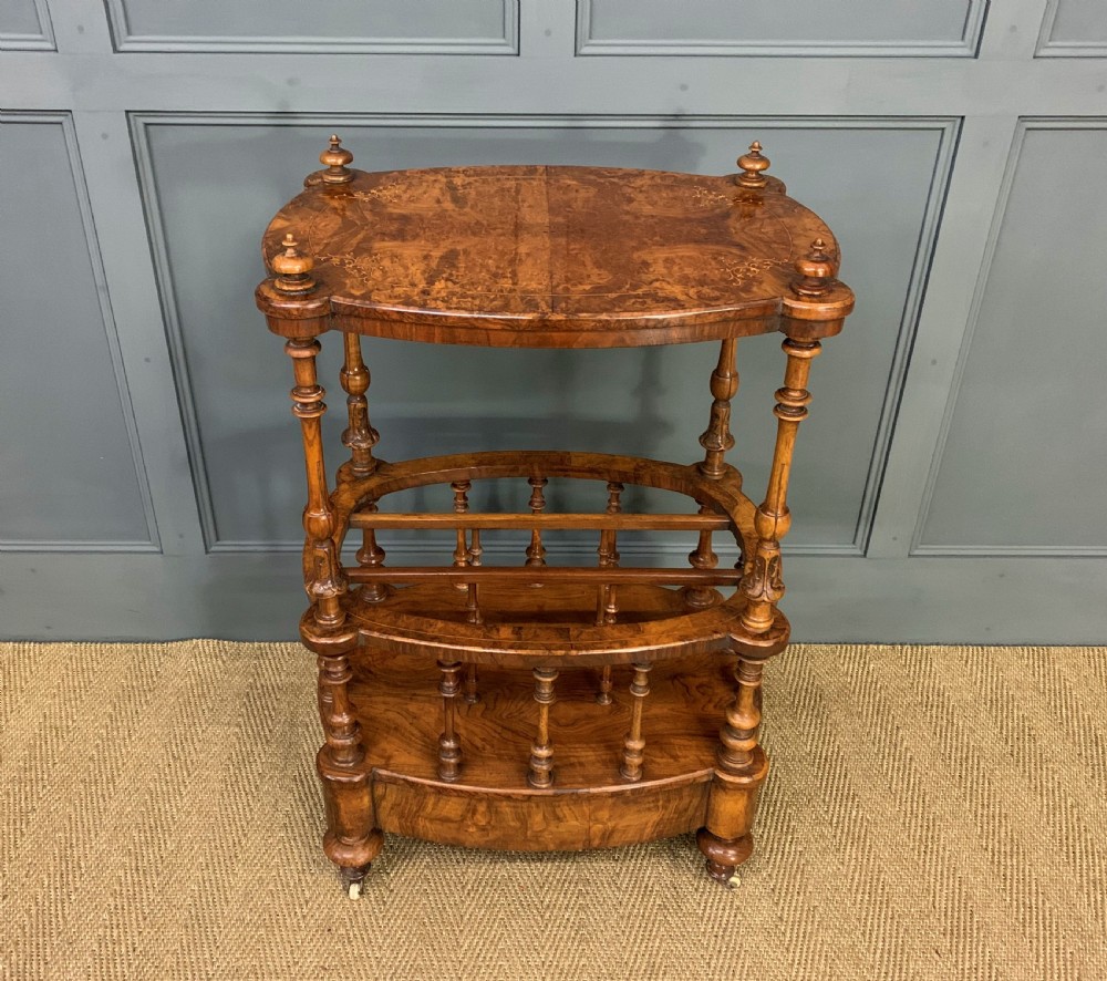 Victorian Inlaid Burr Walnut Canterbury Whatnot View XIII