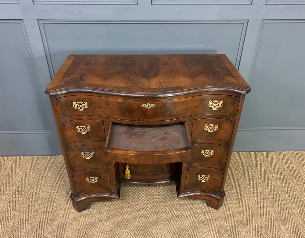 Burr Walnut Serpentine Fronted Knee Hole Desk View IV