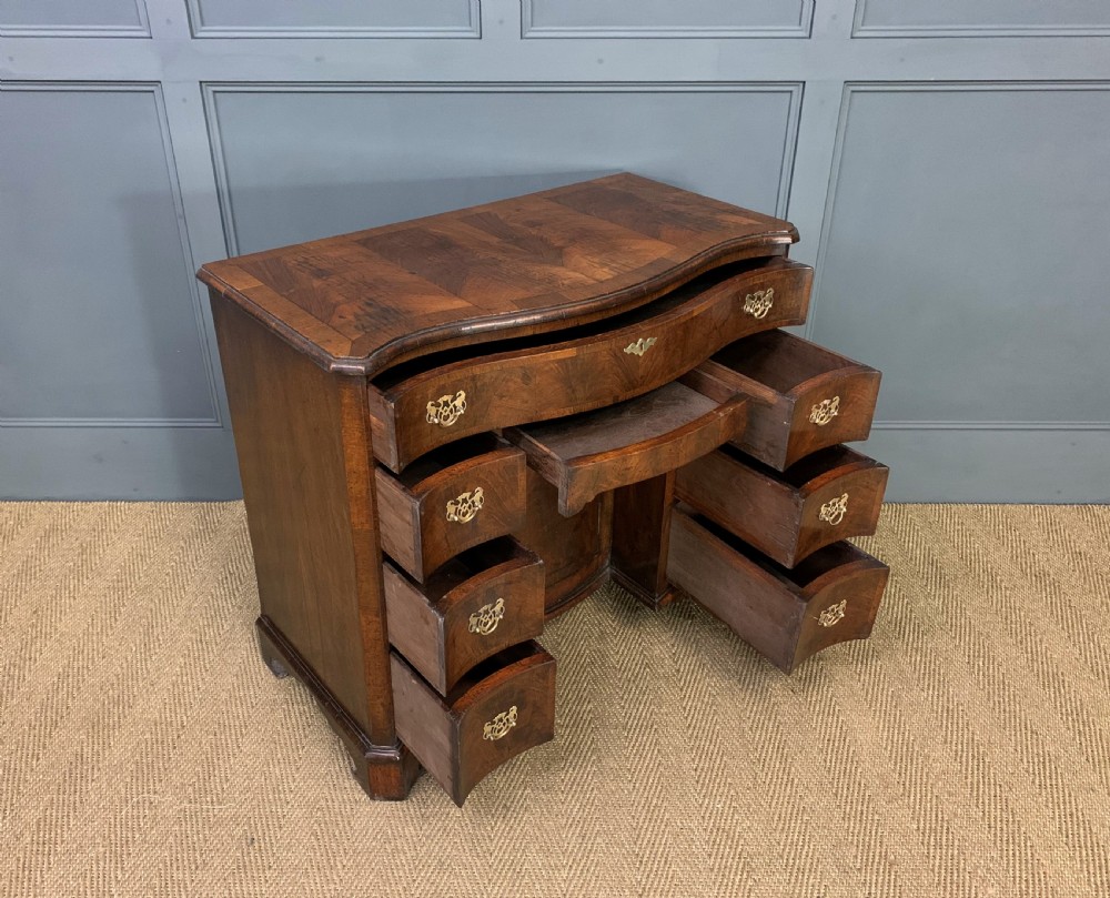 Burr Walnut Serpentine Fronted Knee Hole Desk View V