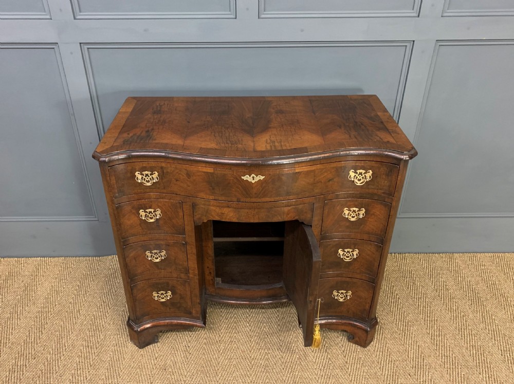 Burr Walnut Serpentine Fronted Knee Hole Desk View VI