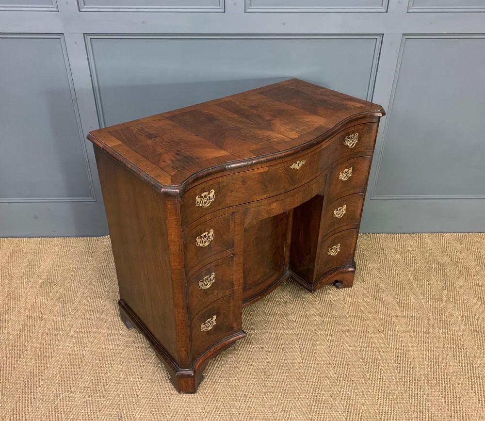 Burr Walnut Serpentine Fronted Knee Hole Desk View XI