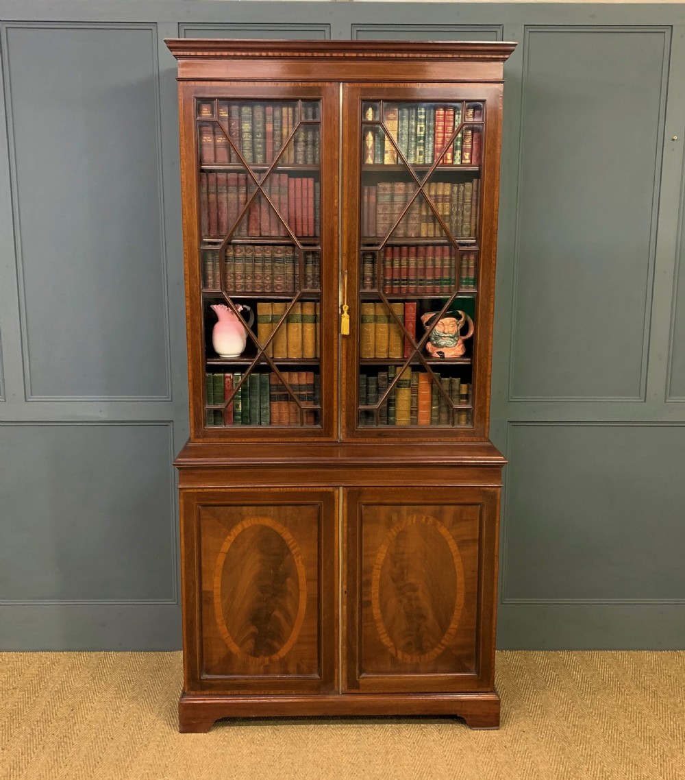 Inlaid Mahogany Bookcase by S & H Jewell